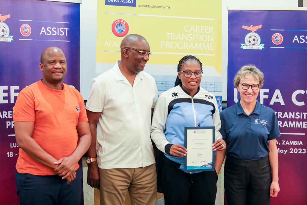 Bonang Mosetlha receiving her cerificate of UEFA Career Transition Programme (CTP), which was held in Lusaka, Zambia